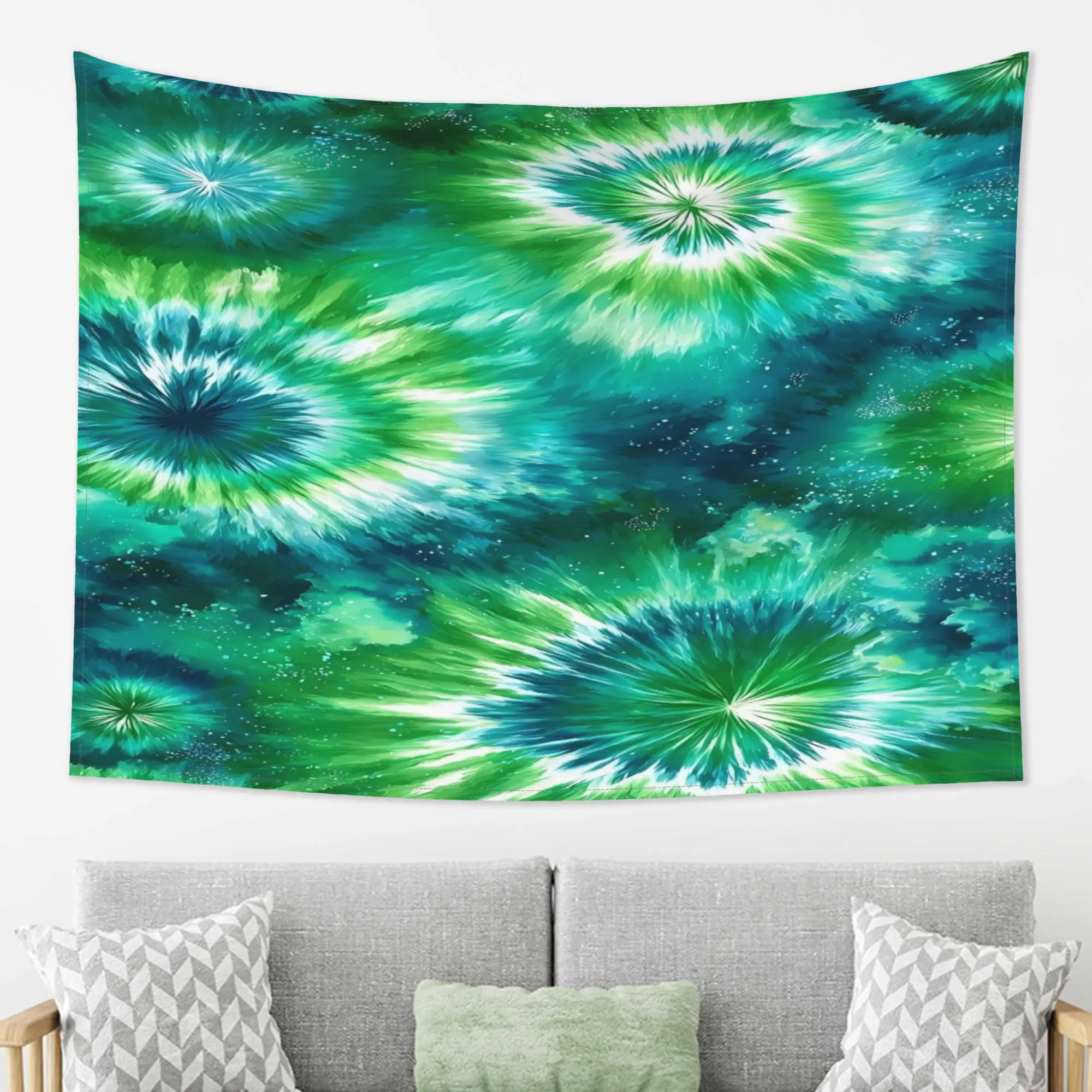 Stunning Abstract Cosmic Galaxy Tapestry Wall Hanging Green Blue Nebula Energy Art Print for Modern Bedroom Living Room Home Dec