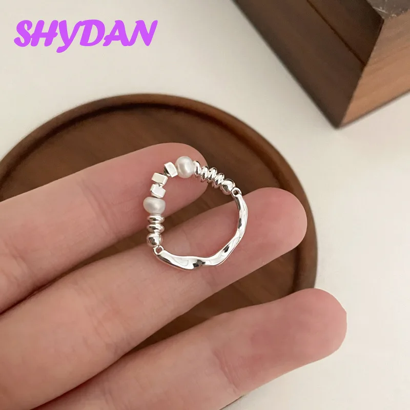SHYDAN 925 Sterling Silber, gebrochene Silberperlen, offene, verstellbare Ringe für Damen und Mädchen, modischer Schmuck.