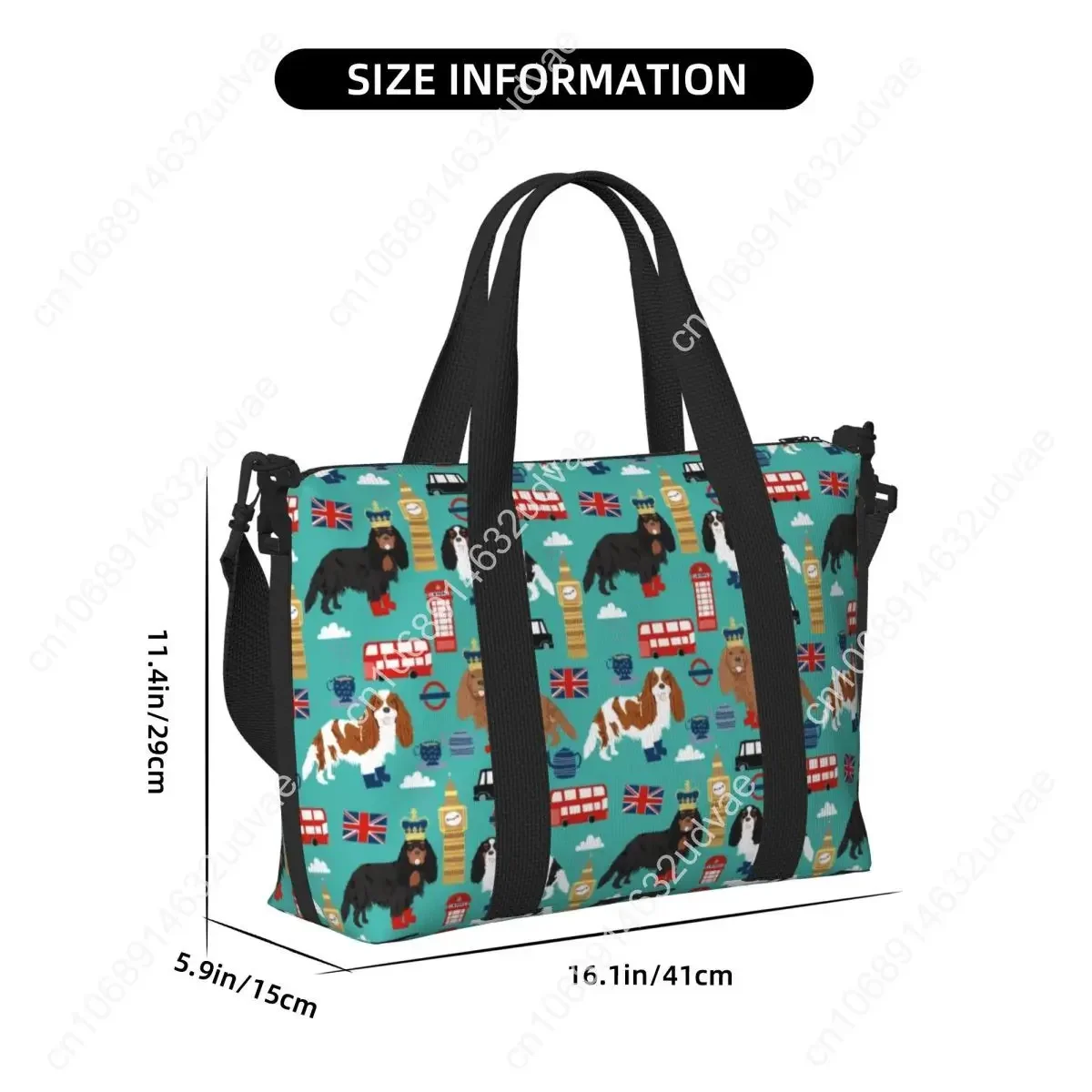 Tas Pantai Cavalier King Charles Spaniel Kustom di London untuk Wanita, Tas Perjalanan Gym Pantai dengan Kompartemen Besar untuk Anjing Peliharaan