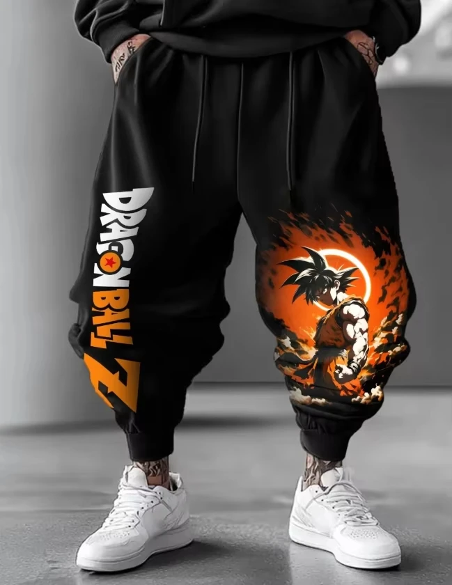 

Мужские повседневные брюки с изображением дракона, уличная одежда с аниме-принтом, свободная посадка, летняя хлопковая уличная одежда для всех сезонов
