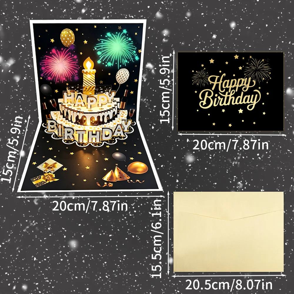 1pc Fireworks-Themed Birthday Cake Greeting Card, 3D Carved Stereoscopic Happy Birthday Card, Suitable for Anyone - view 5