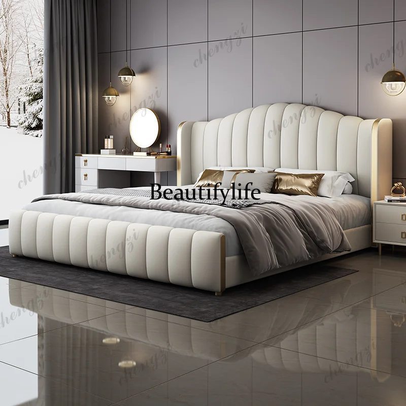 

Beige European Double Bed Minimalist Decoration Design Household Double Bed Storage Accessories Cama Twin Furniture For Home