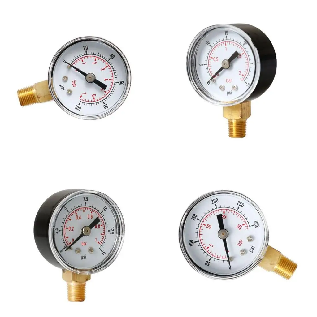

R9UF Compact Pressure Gauge Stainless Steel for Case Brass Internals Water Pressure Gauge 1/8" BSPT Lower Mount 7 Styles