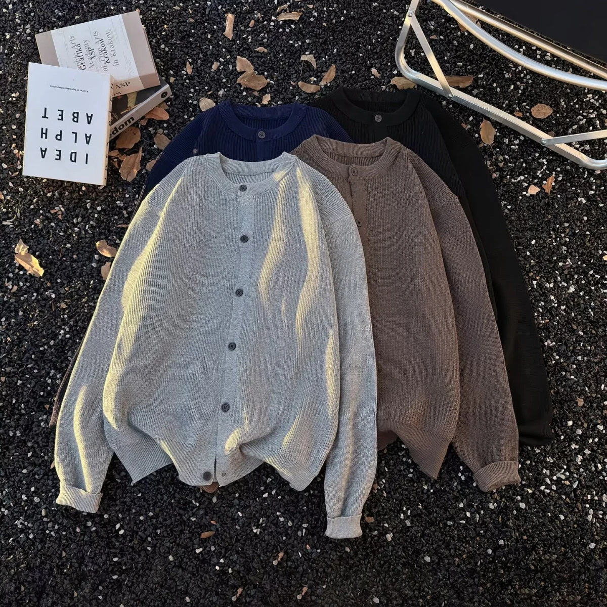 

Fall Winter V-Ne Knitted Sweater Cardigan Men's Color Casual Sle Outerwear Loose Fit Long Sve Polyester Fiber