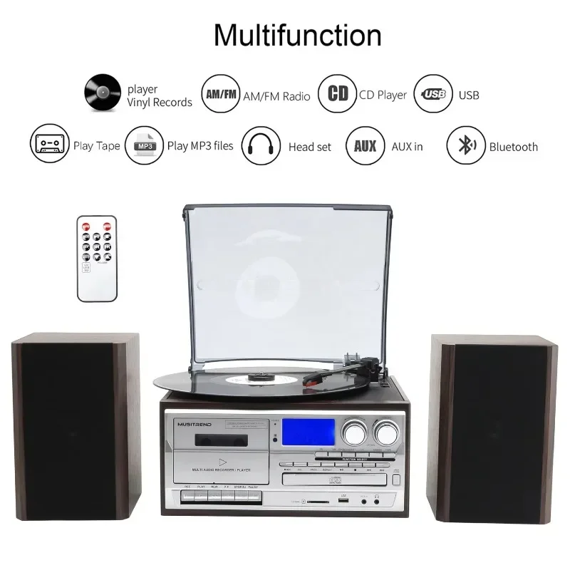 Latest 2024 model Classic lp turntable player usb/sd recording  cassette vinyl  record  with external speaker