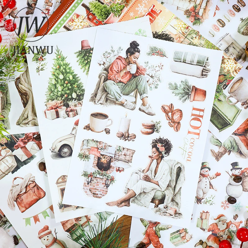 

JIANWU 20 Sheets/book Vintage Winter Snow Character Flower Landscape Material Collage Sticker Book Creative Journal Stationery