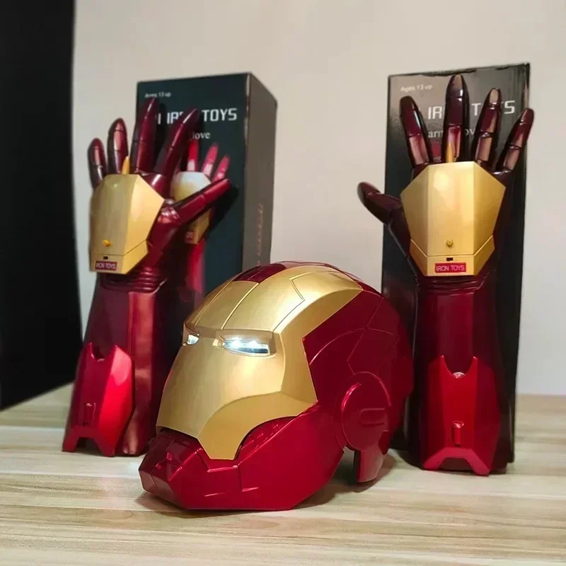 65cm Marvel Iron Man Helmet  Wearable Mask Gloves Glowing Eyes Adult Child Model Cosplay Props Model Ornaments toys dolls Gifts