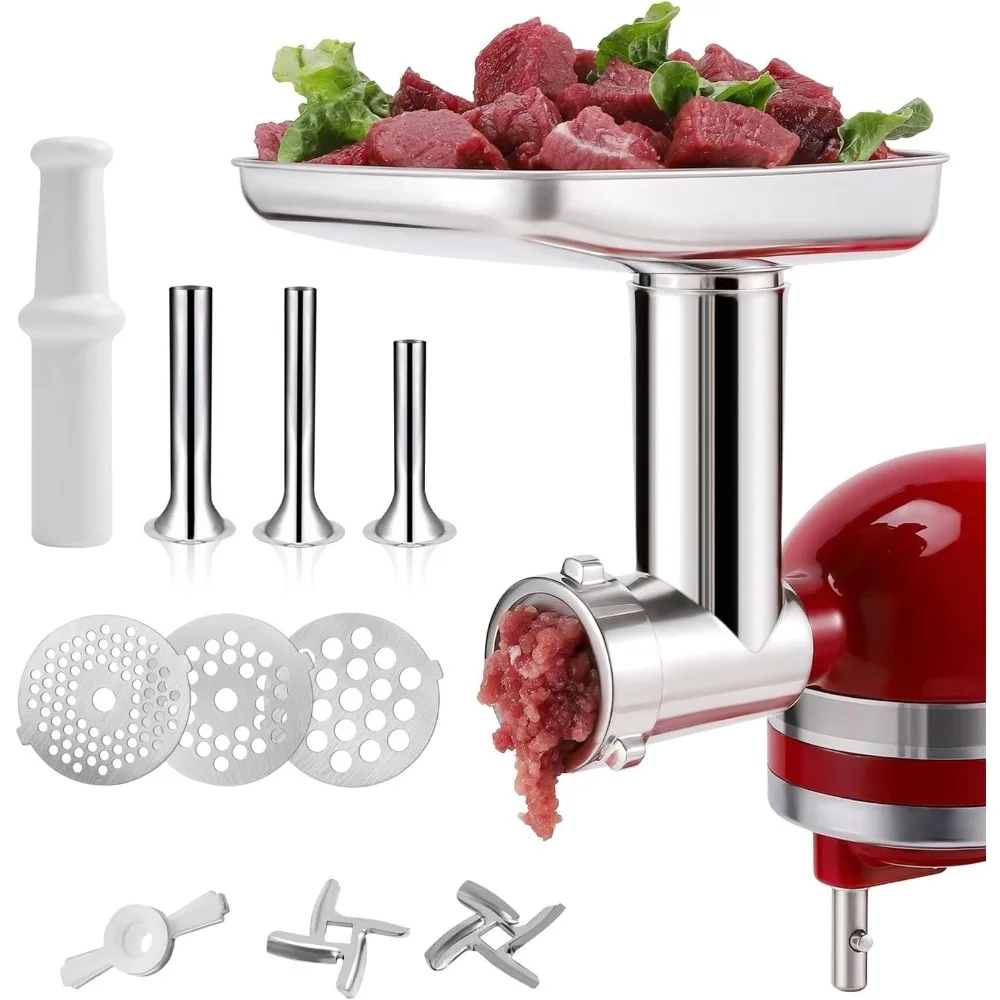 

Food Grinder Attachment for KitchenAid Mixers, Dishwasher Safe Meat Processor Accessory Included 3 Sausage Stuffers