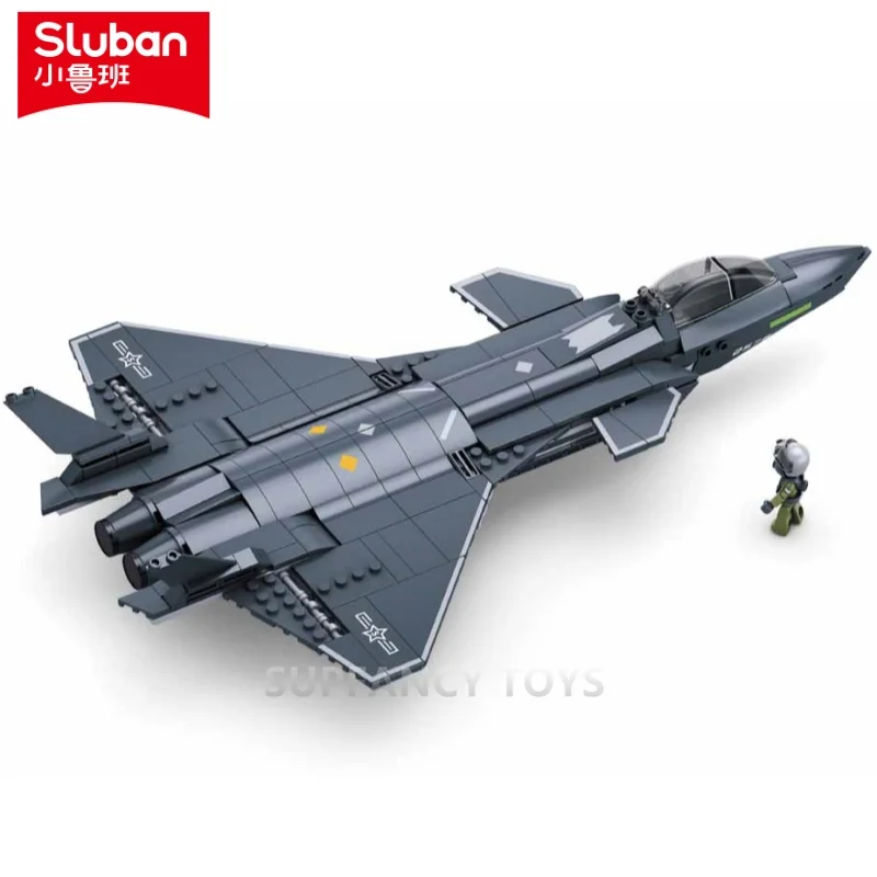 Sluban 346 Pcs J20 Model Building Blocks - Pesawat Tempur Stealth Jet Angkatan Udara Mainan Edukasi Konstruksi untuk Anak-anak Penggemar Game