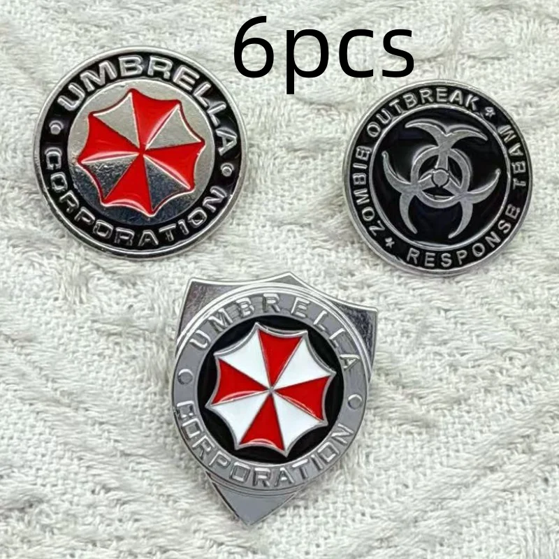 6pcs Superior Quality Biohazard Countermeasure Service Evil Resident Enamel Brooches Lapel Pin Badges Fashion Jewelry Gifts