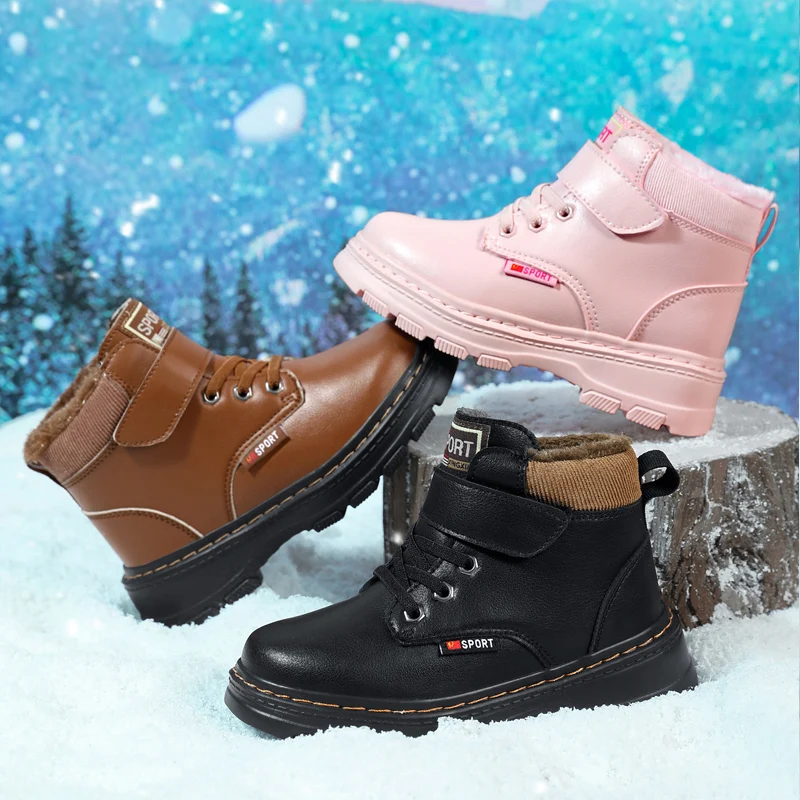 Winter Children Boots Girls Boy Cotton Shoes Winter Warm Outdoor Sports Sneaker Non-slip Luxury Girls Ankle Boots 4 To 12 Years