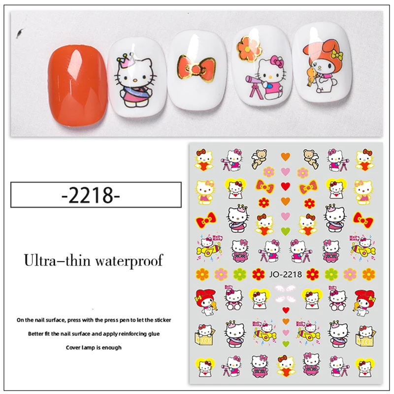3D Anime Hello Kitty Nail Sticker Sanrio Cartoon Nail Art Supplies Kawaii My Melody Sticker Nail Decals DlY Nail Accessories
