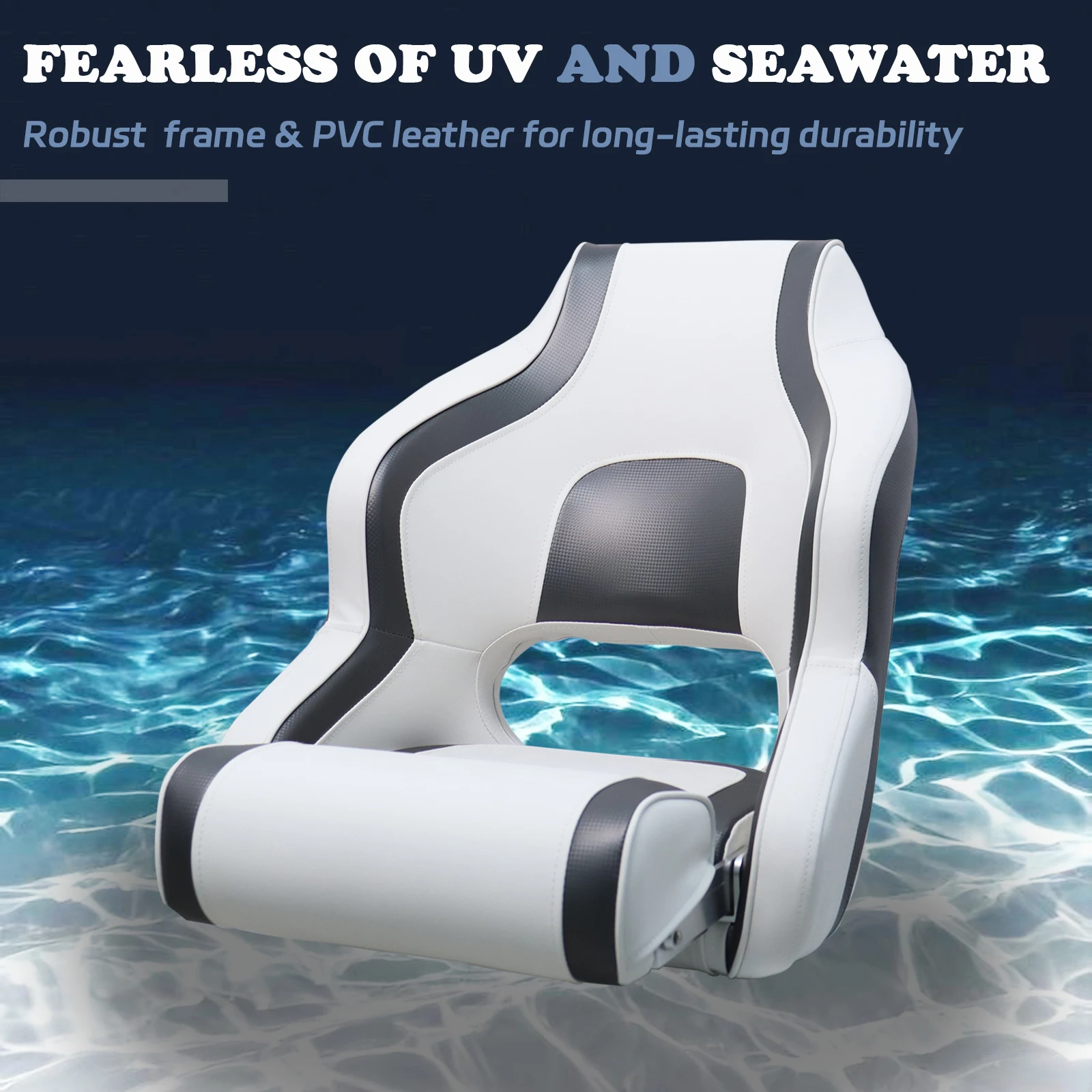 2 Pack Waterproof Boat Seat Flip Up, Captain Chairs with Armrests and Backrest, Thickened Padding & Fold-Down Hinge, Aluminum Hinges + Stainless Steel Screws (4pcs), Marine Bucket Seat for Fishing Boat, Bass, Jon, Pontoon