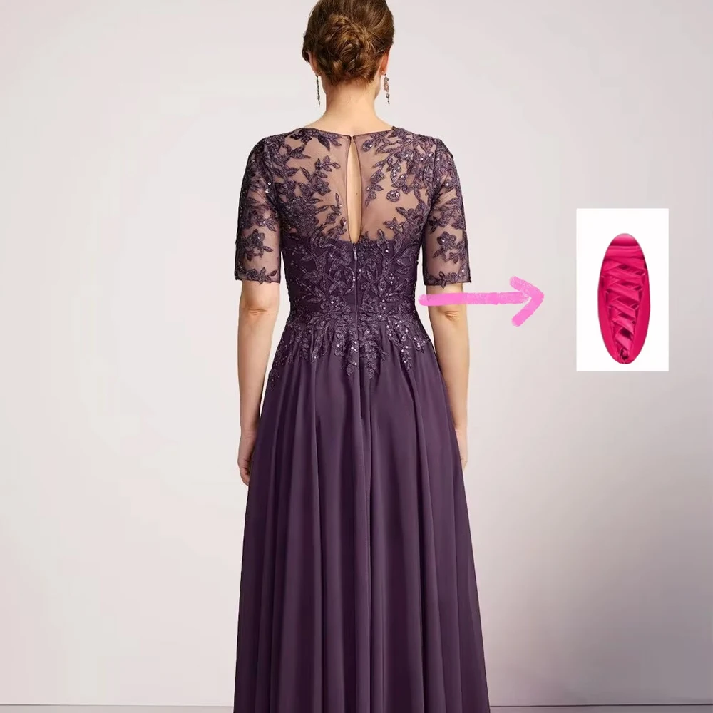 Customized Length Applique Mother of Bride Dresses Chiffon A Line High Low The Groom Dresses Sequined  Wedding Party Dresses