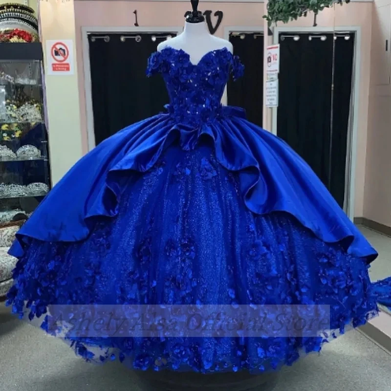 AA891 Customized Royal Blue Quinceanera Dresses Saudi Arabic Floral Lace Up Sweet 15 16 Prom Dress Party Gown Vestido De xv Anos