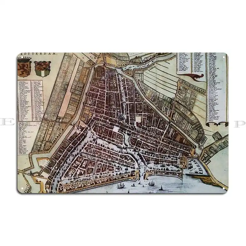 Replica City Map Rotterdam 1652 Metal Plaque Poster Club Home PaintingCustomize Design Tin Sign Poster