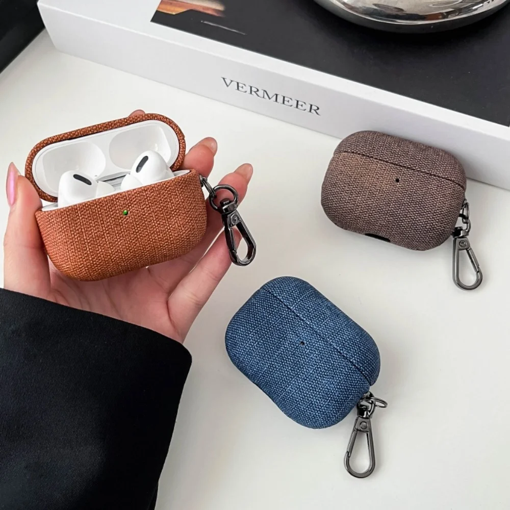 Fashion Matte PU Leather Hook Earphone Case For Apple Airpods 1 2 3 4 Pro 3 2 Wireless Bluetooth Earphone Anti Scratch Cover