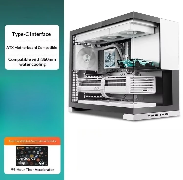In‑Stock ATX Ocean‑View Gaming PC Case, With GPU Bracket, Black & White DIY Desktop Empty Chassis