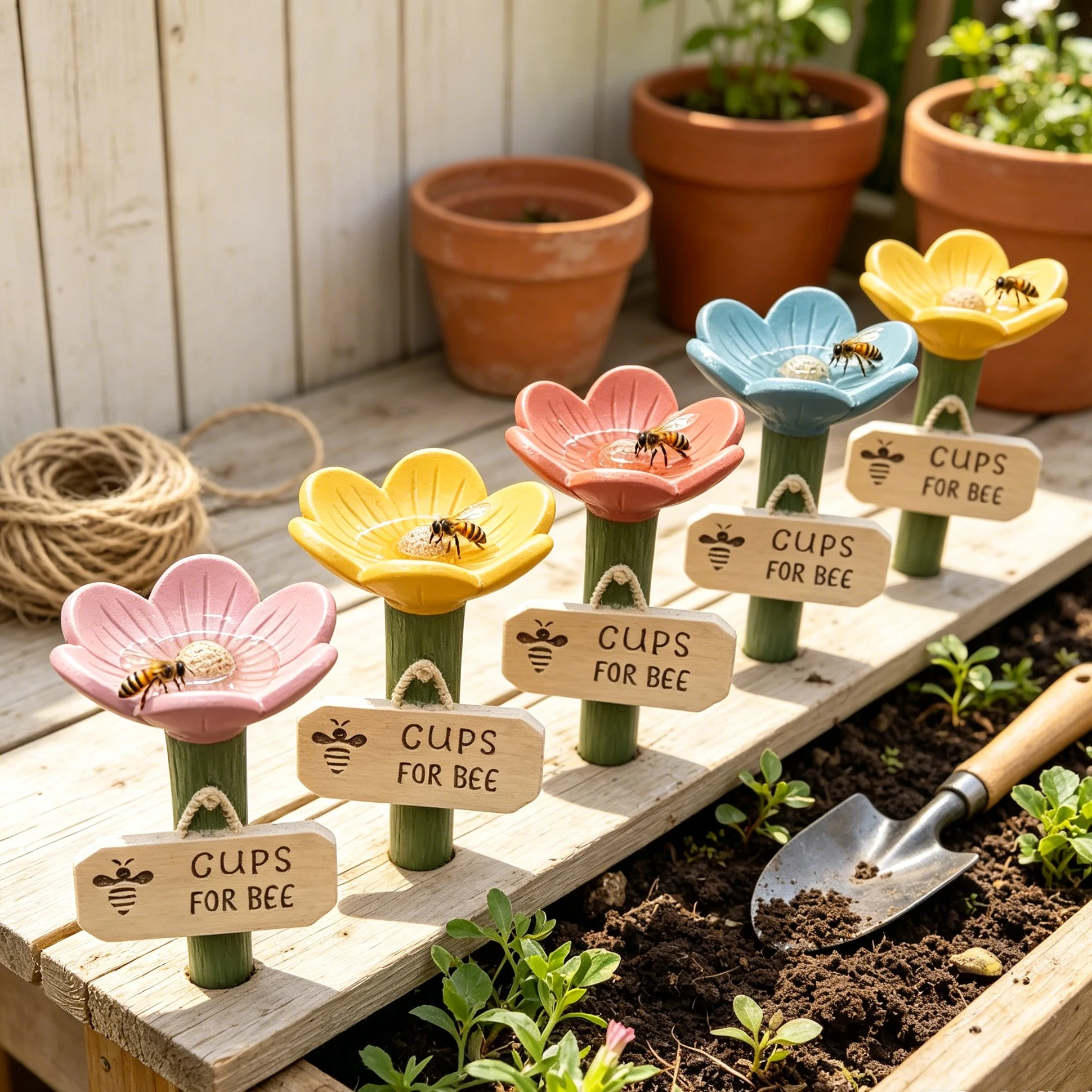 Colorful Resin Bee Watering Station Flower Shape Pollinator Bee Waterer Feeder for Garden Outdoor Butterfly Decor Drinking Cup