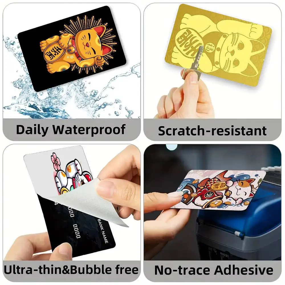 Cute Art Lucky Cat Credit Card HD Stickers Small Chip Waterproof Sticker Game Card Decal Gift