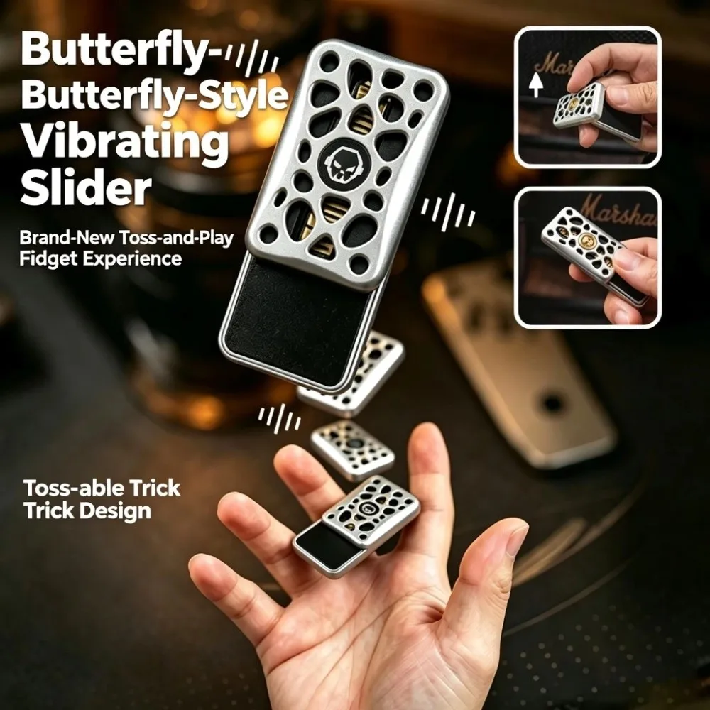 Fancy Metal Fidget Toy Hollow Out Zinc Alloy Tuning Fork Fidget Toy Fingertip Clicker Bone-Sounding Push Slider Toy Gifts