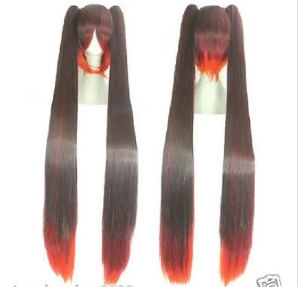 Wholesale Cosplay miku Orange Brown Mix Straight Wig Main Body 30cm + 2 Ponytails 100cm