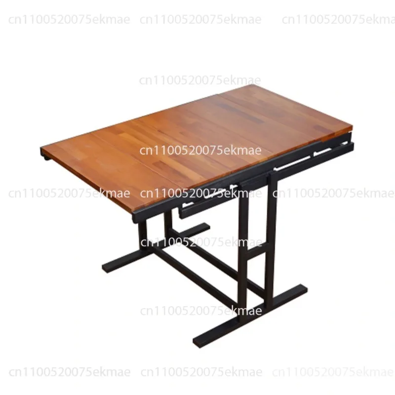 All solid wood home apartment multi-functional office wrought iron deformation telescopic storage folding training dining table