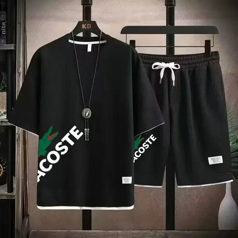 

2025 sets of 2 pieces, waffle prints, men's shorts, summer sportswear, men's fashion, comfort and fashion, sportswear sets