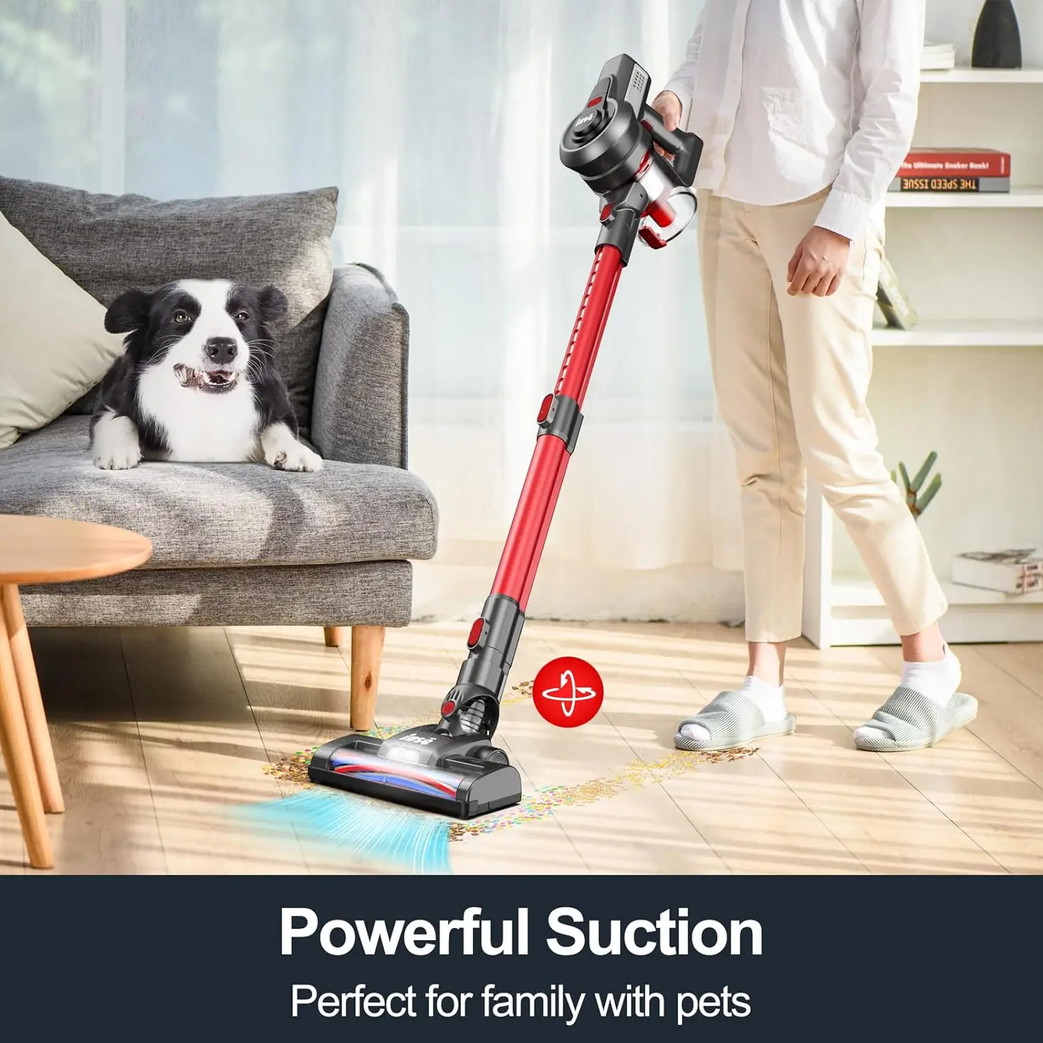 INSE N650 Vacuum Cleaner 160W Rechargeable Cordless Stick Vacuum, up to 45 minutes for Home Hard Floor Carpet Pet Hair