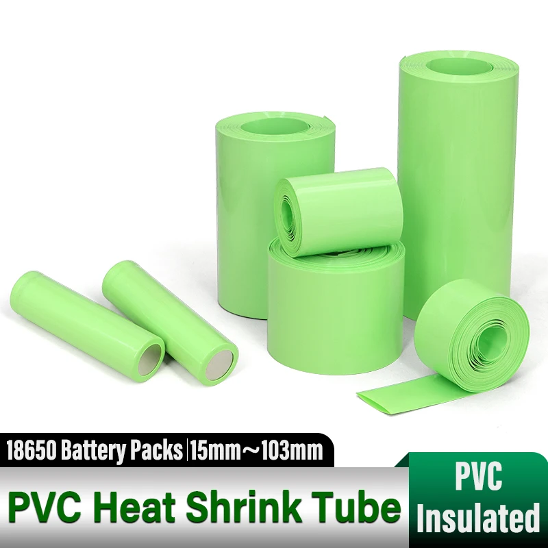 

1/3/5M Fruit Green 18650 PVC Heat Shrink Tube 15mm~103mm Precut PVC Shrinkable Tube Insulated Lithium Battery Wrap Protection