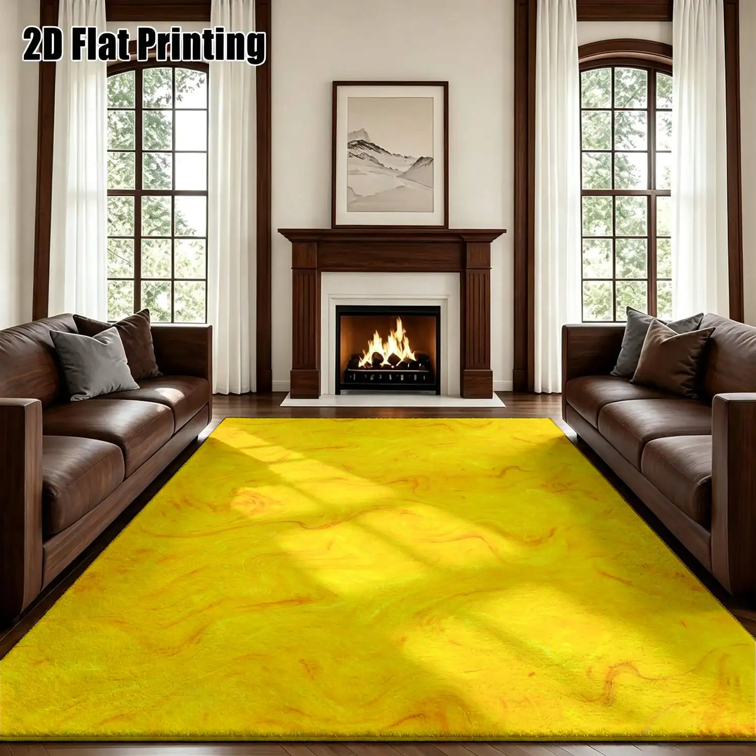 1Pc 2D Printed Bright Yellow Abstract Art Nordic/Instagram Style Modern Minimalist Vintage Carpet: Multi-Size, Machine Washable, Suitable for Entrance, Dining Room, Foyer, Bedroom, Living Room Home Decoration
