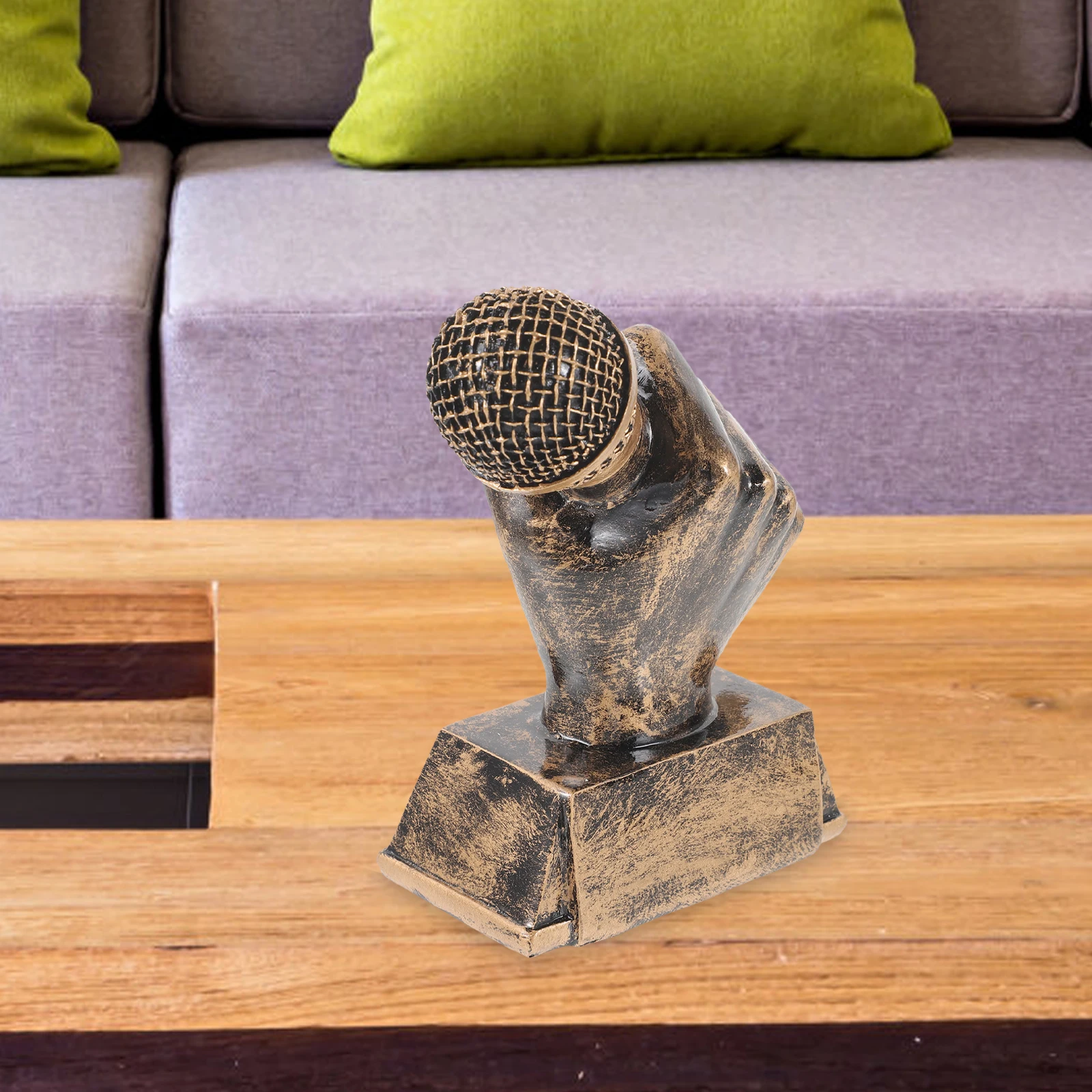 

Trophy for Parties Microphone Music Award Golden Handheld Resin Sculpture Home Karaoke Contest Souvenir
