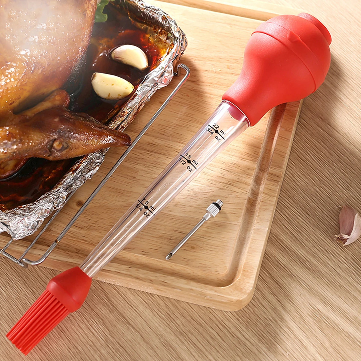

1Set Turkey Baster Tool Quality Silicone Bulb Including Meat Arinade Injector Needle with Barbecue Basting Brush