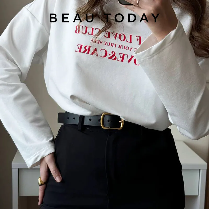 BEAUTODAY Casual Belt Women Genuine Leather Silver Square Buckle Jeans Ladies Brown Cowhide Waist Accessories Handmade 91104