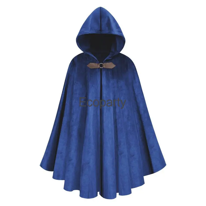 New Halloween Medieval Costume For Women Men Steampunk Warrior Cosplay Vintage Hooded Cloak Solid Suede Single Button Thick Cape