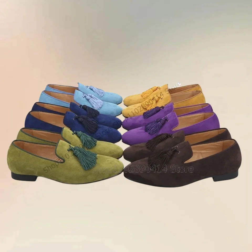 

Multi Color Tassels Decor Flock Loafers Fashion Slip On Men Shoes Novel Comfort Handcraft Party Feast Banquet Men Casual Shoes