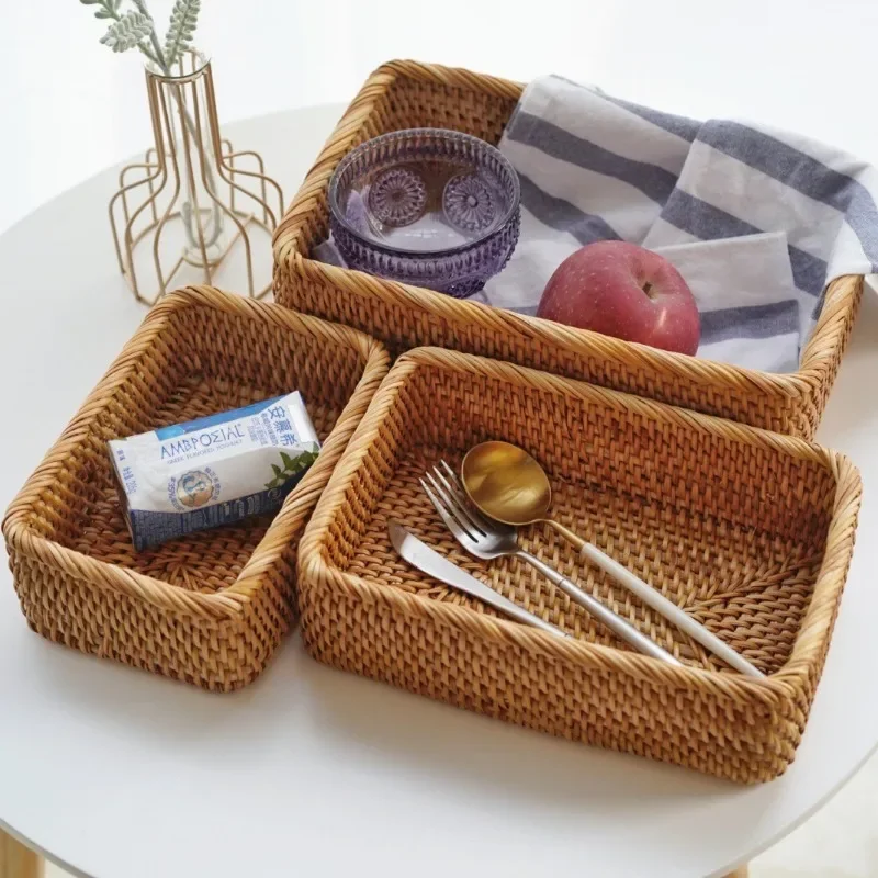 Bandeja de armazenamento de vime natural tecida à mão cesta de vime para pão e frutas café da manhã chá cesta de piquenique organizador de armazenamento de cozinha