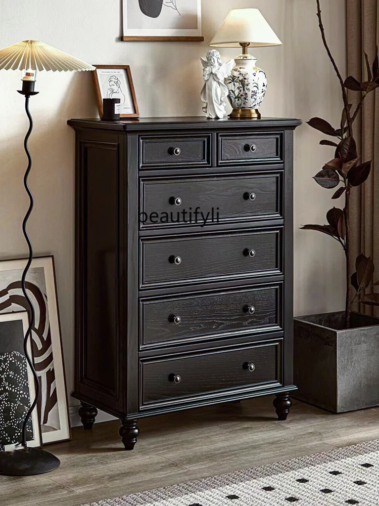 

American Country Solid Wood Chest of Drawers Hallway Master Bedroom Side Cabinet Retro Combination Storage