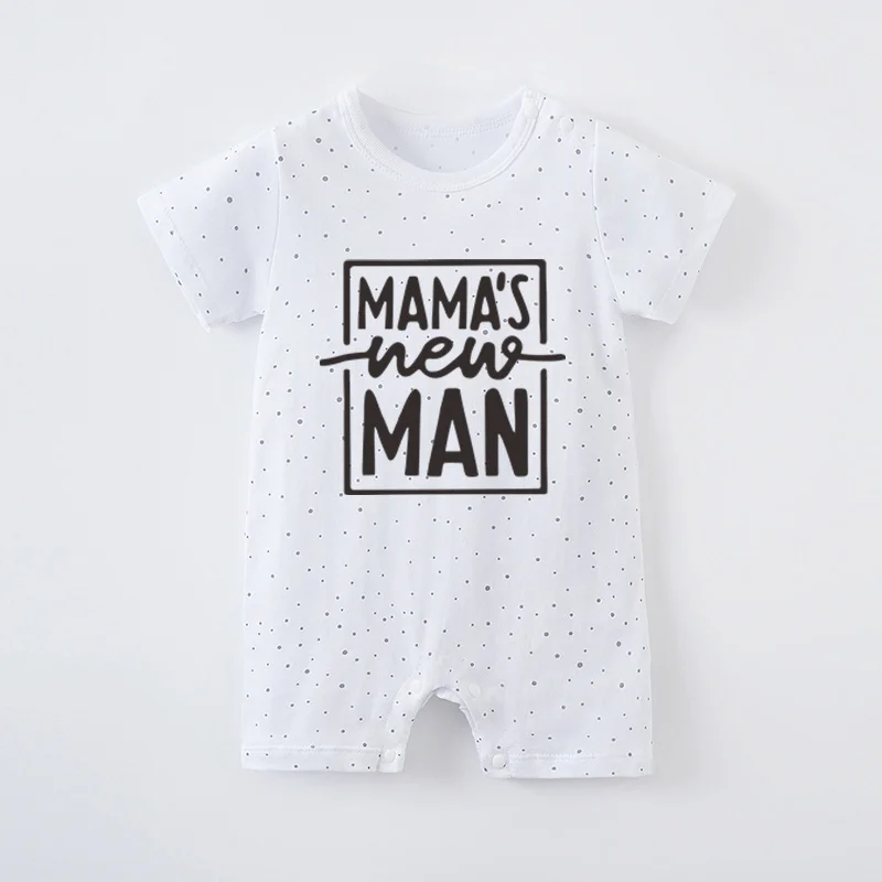 Mother's Day Newborn Baby Girl White Jumpsuit Onesie Boy Short Sleeve Costume Romper 100% Cotton Print Clothes Summer Round Nec