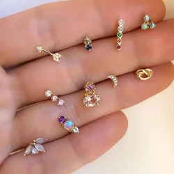 Korean Fashion Multicolor Zircon Earring Female 5 Pairs Sets of Stud Earrings for Women Jewelry Accessories Wholesale Kolczyki