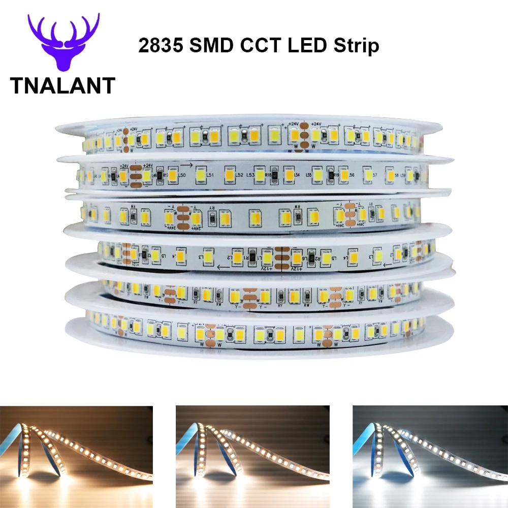 

SMD 2835 LED Strip Color Temperature CCT Flexible Light Tape Dimmable Ribbon 120Leds/m 180Leds/m For Living Room Bedroom Decor