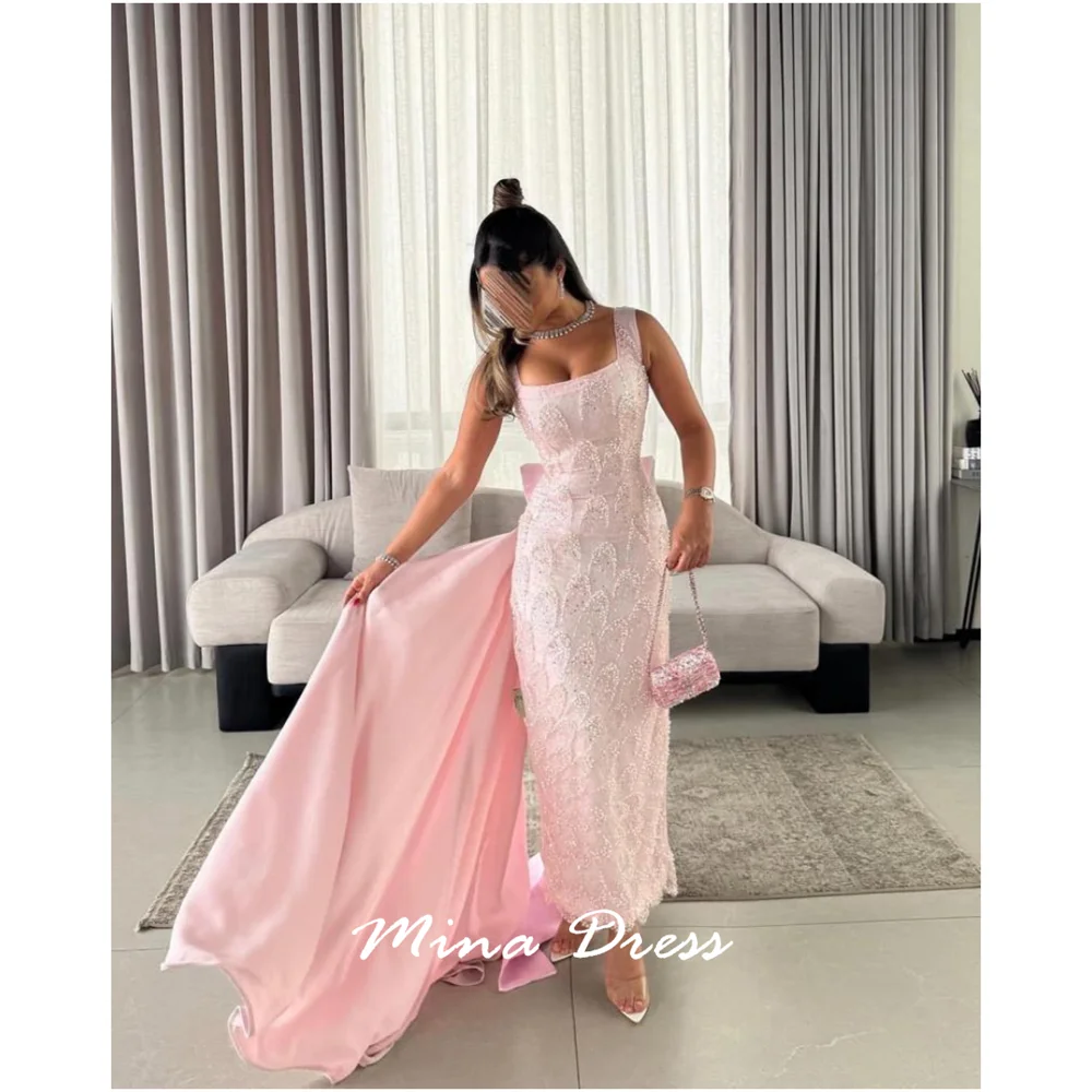 

Mina Customized Sequins. Square Collar Evening Dress Luxury Elegant Party Dress Wide Shoulder Straps Women's Elegant Dresses