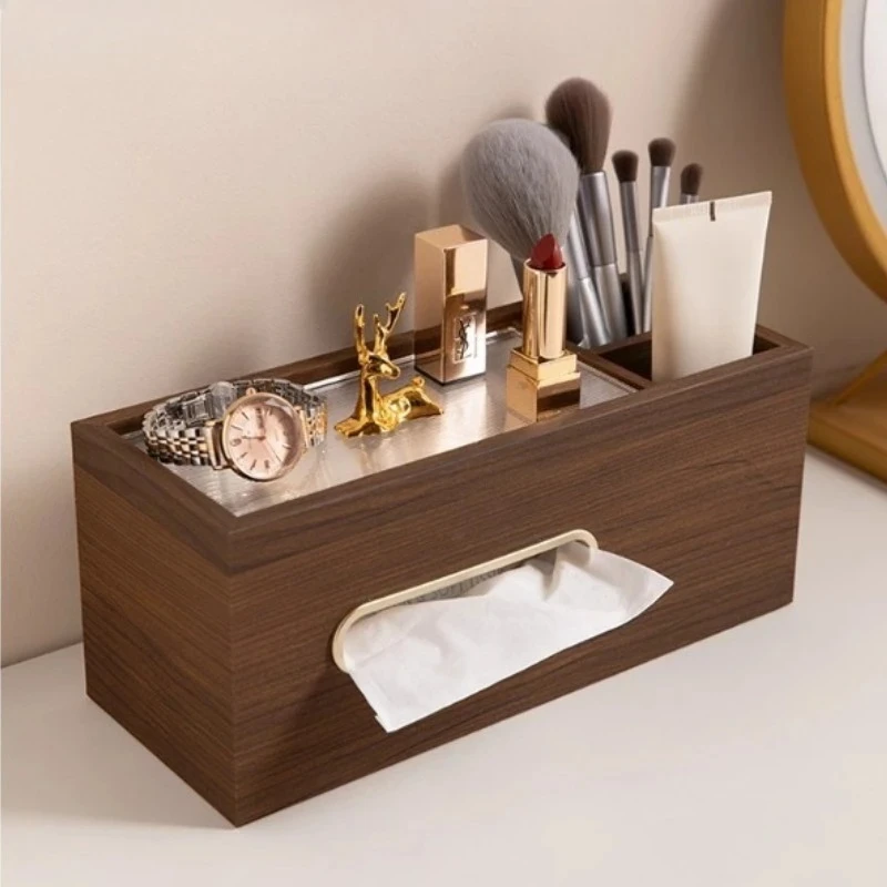 Vintage Style Wooden Tissue Boxes Living Room Desktop Tissue Box Restaurant Desktop Storage Multi-functional Home Decoration