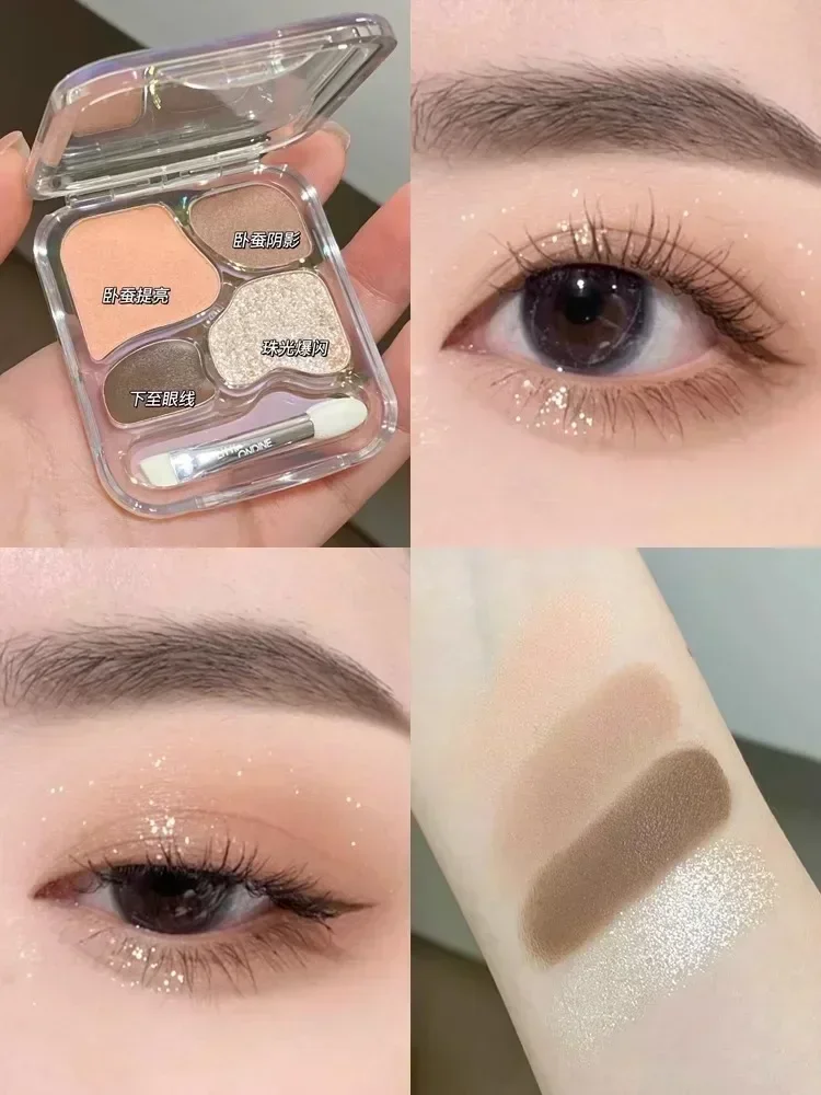 Paleta de sombra de ojos de 4 colores, colorete, delineador de ojos, sombra de ojos, paleta de contorno, maquillaje de ojos, Cosméticos de belleza bonitos