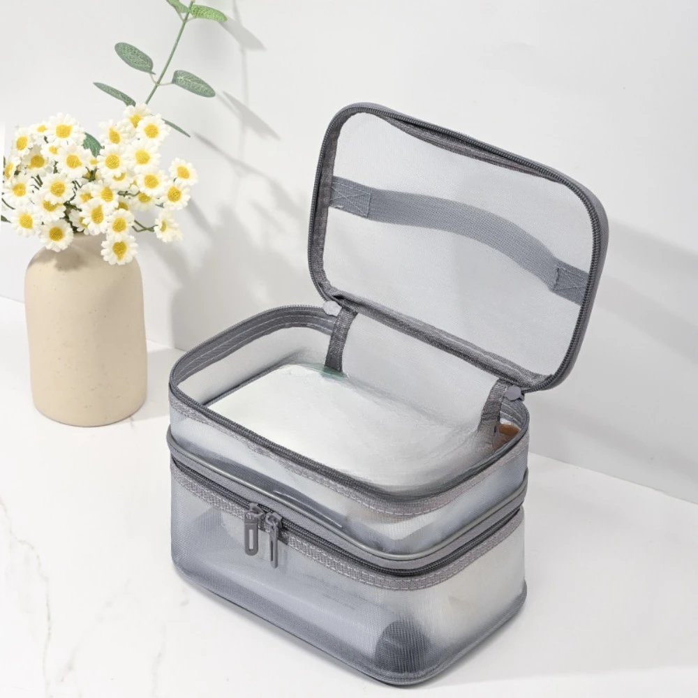 Portable handbag, cosmetic bag, high-end transparent large-capacity partition mesh storage bag, toilet bag.