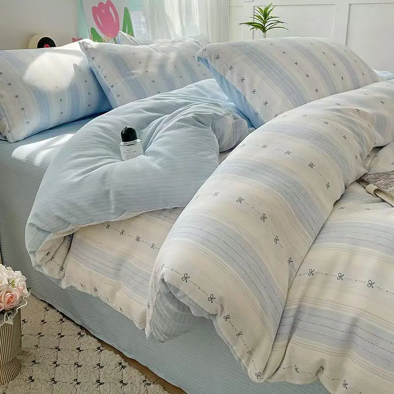 

Galsang Flowers 4-Piece Bedding Set - Skin-Friendly Double-Layer Yarn, Instagram Style Sheets + Duvet, Dormitory/Family Use (Bre