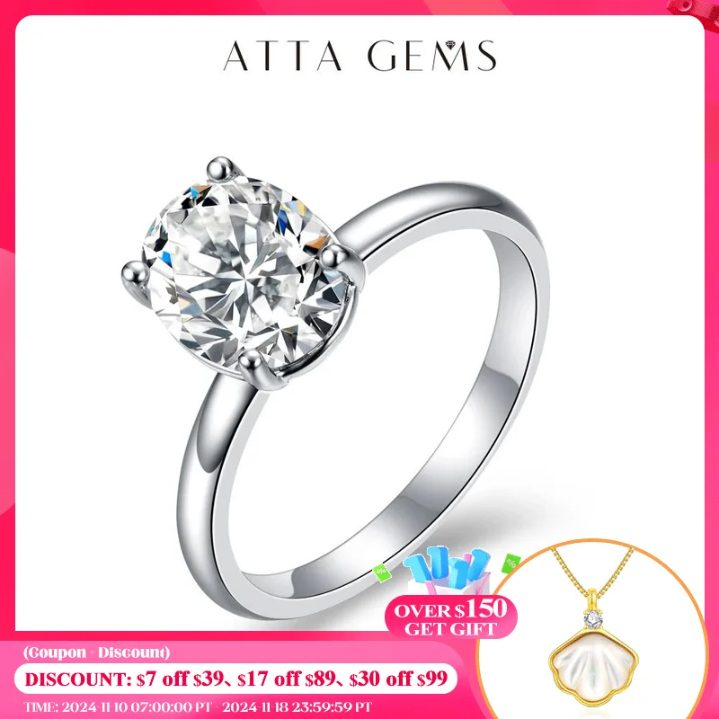 ATTAGEMS Au585 14K Yellow Gold 2.0CT Moissanite Ring for Women Man Handmade Oval Ring Engagement Moissanite with Certificate GRA