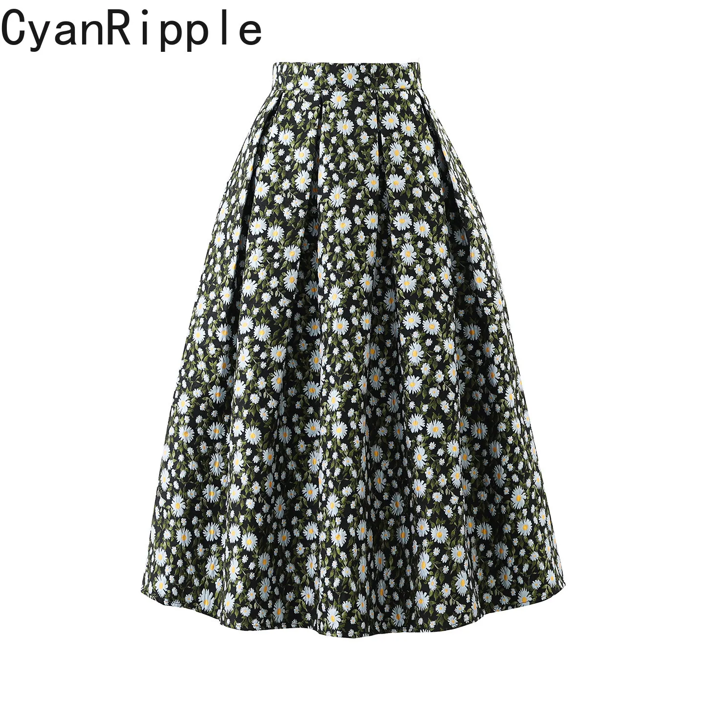 High Quality New Spring Autumn Embroidery Jacquard Floral Skirts Women All-match High Waist Mid-long A-line Elegant Puffy Skirts