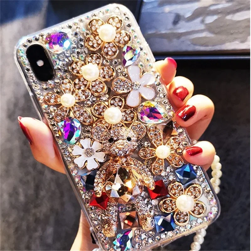 3D Bear Gem Stone Full Diamond Bling Cases for Samsung Galaxy S24 Plus S25 FE S22 23 Ultra S26 Crystal Coque Funda Capa Cover