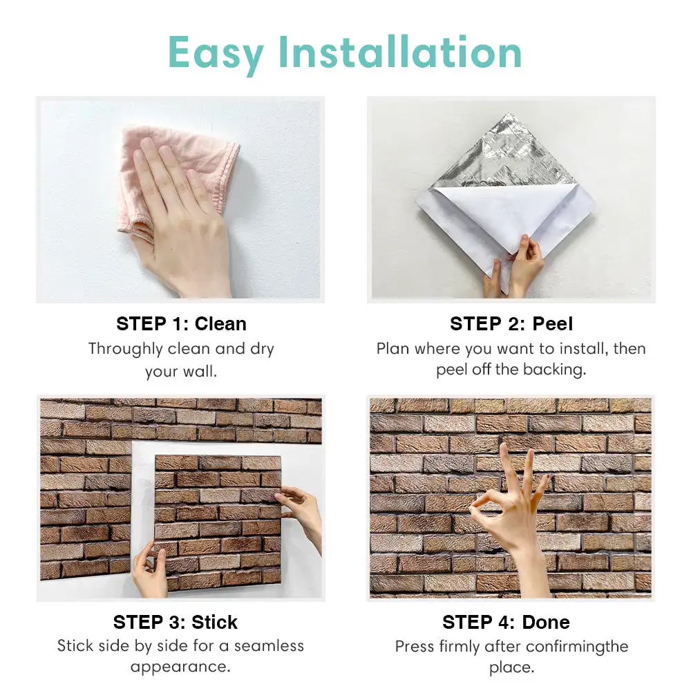 10PCS Vintage Faux Stone 3D Wall Panels, PVC Peel and Stick Tiles, Waterproof, Decorative Wall Covering for Fireplace & Bedroom